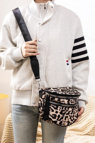 Black Checkered Double Zip Crescent Sling Bum Bag