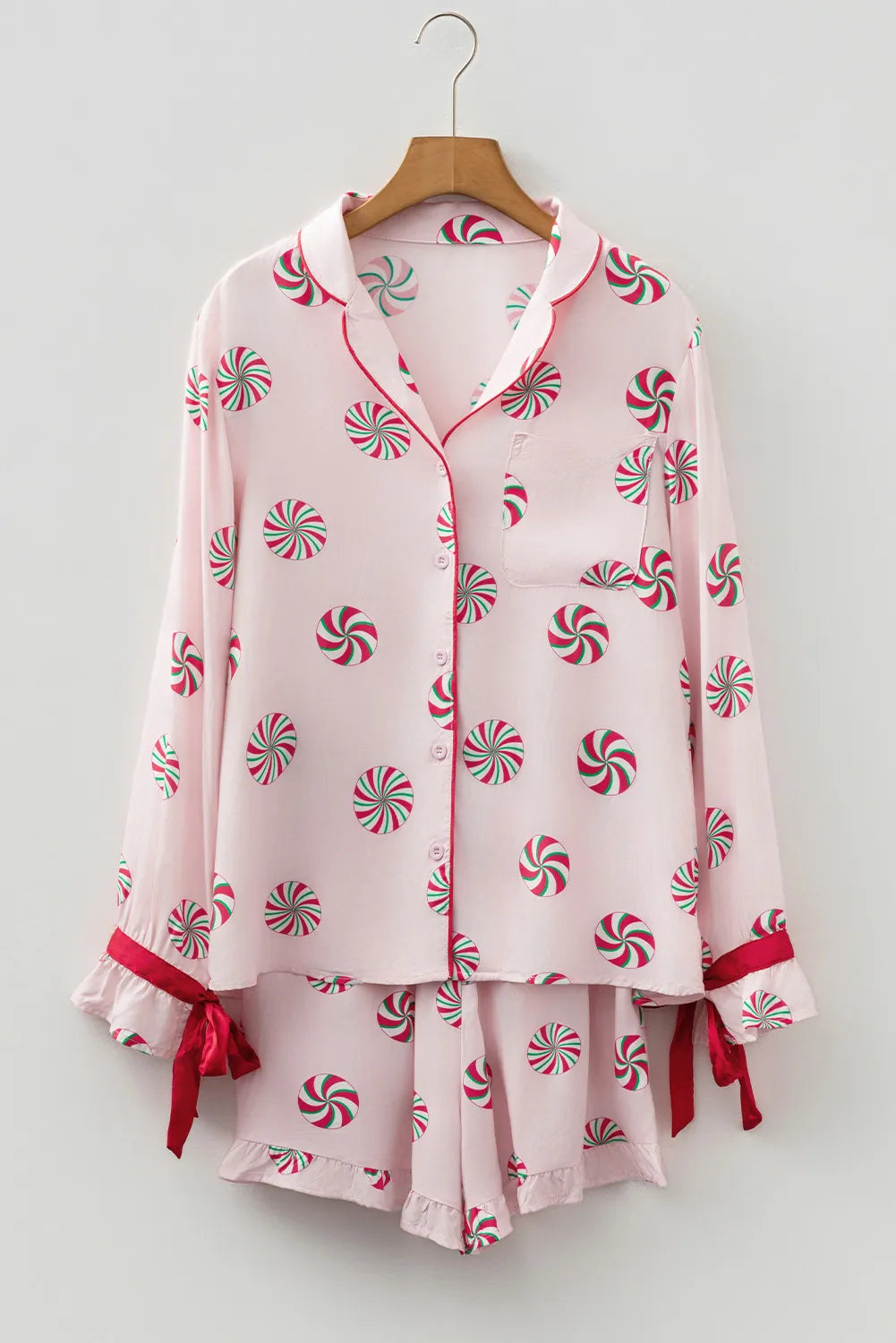 Pink and Red Christmas Candy Swirls Pajamas Set