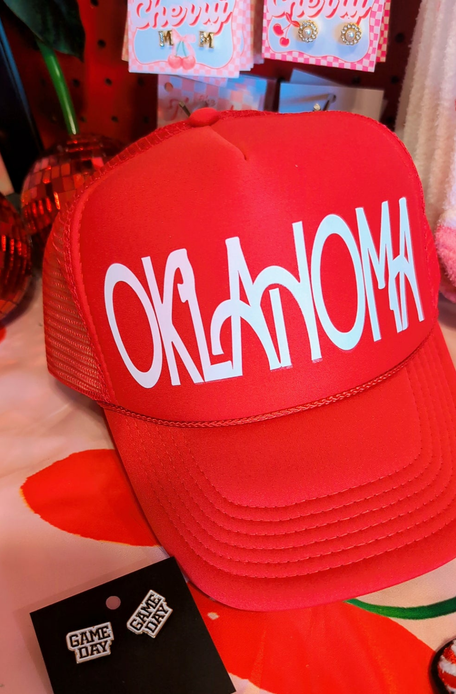 Red Oklahoma trucker hat