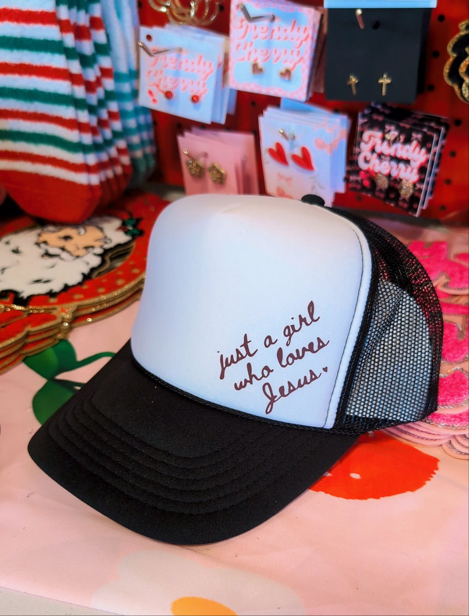 Just a girl who loves Jesus trucker hat
