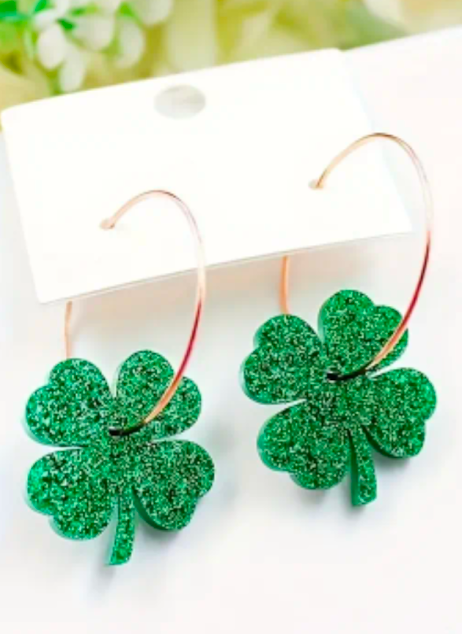 Gold Hoop with A Lucky Shamrock- St. Patrick's Day