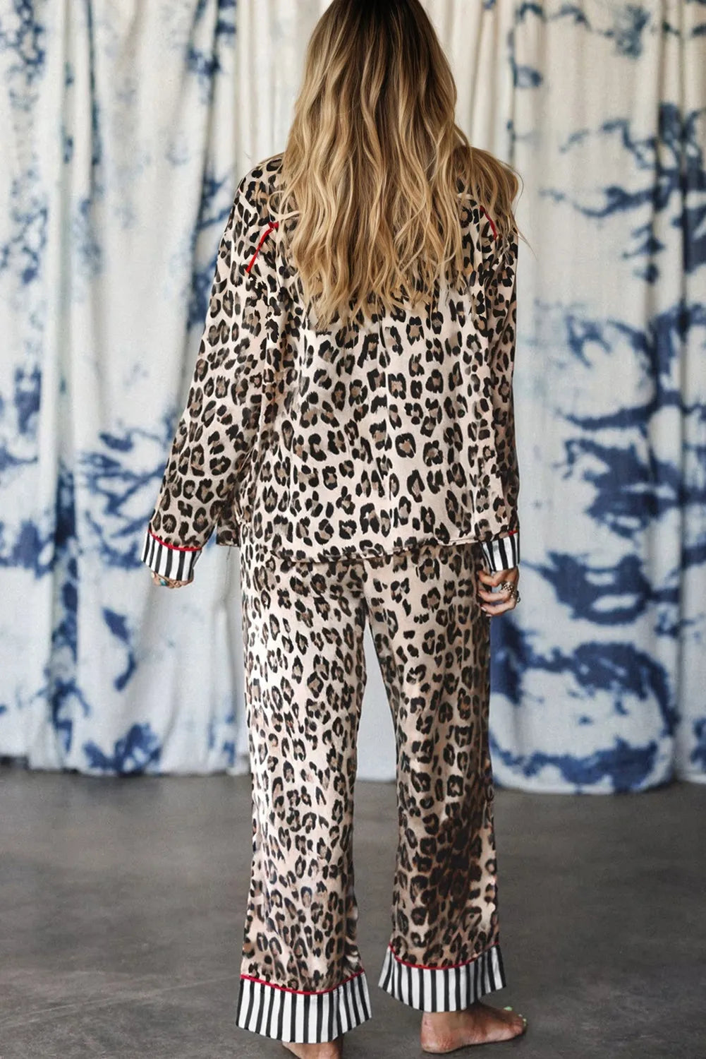Leopard with the perfect blend on an edgy pinstripe accent pajama set