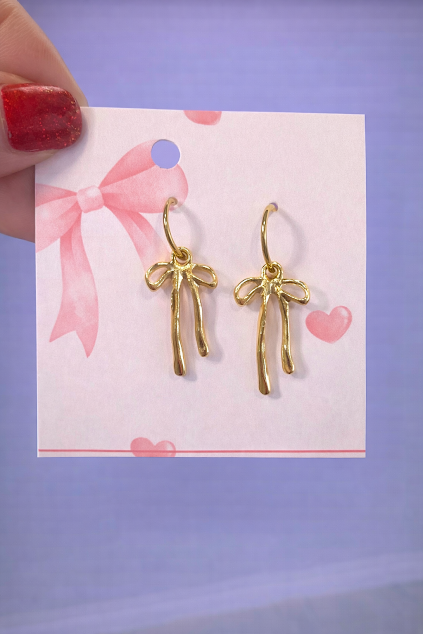 Hanging Gold Bow Earrings
