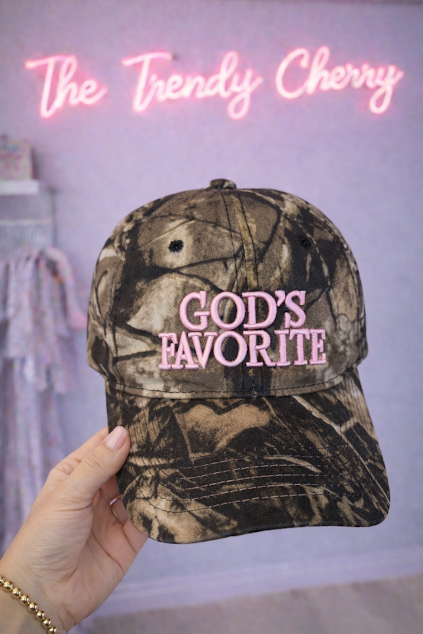 Pink God's favorite- dark camo trucker hat