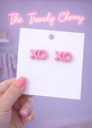 XO XO Valentines Day Stud Earrings- Pink