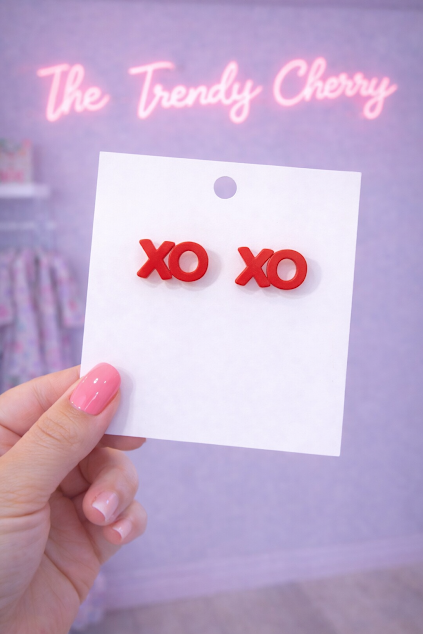 XO XO Valentines Day Stud Earrings- Red