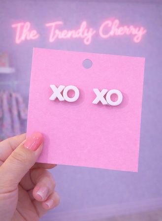 XO XO Valentines Day Stud Earrings- White