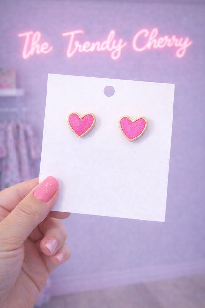 Pink Heart Stud Earrings