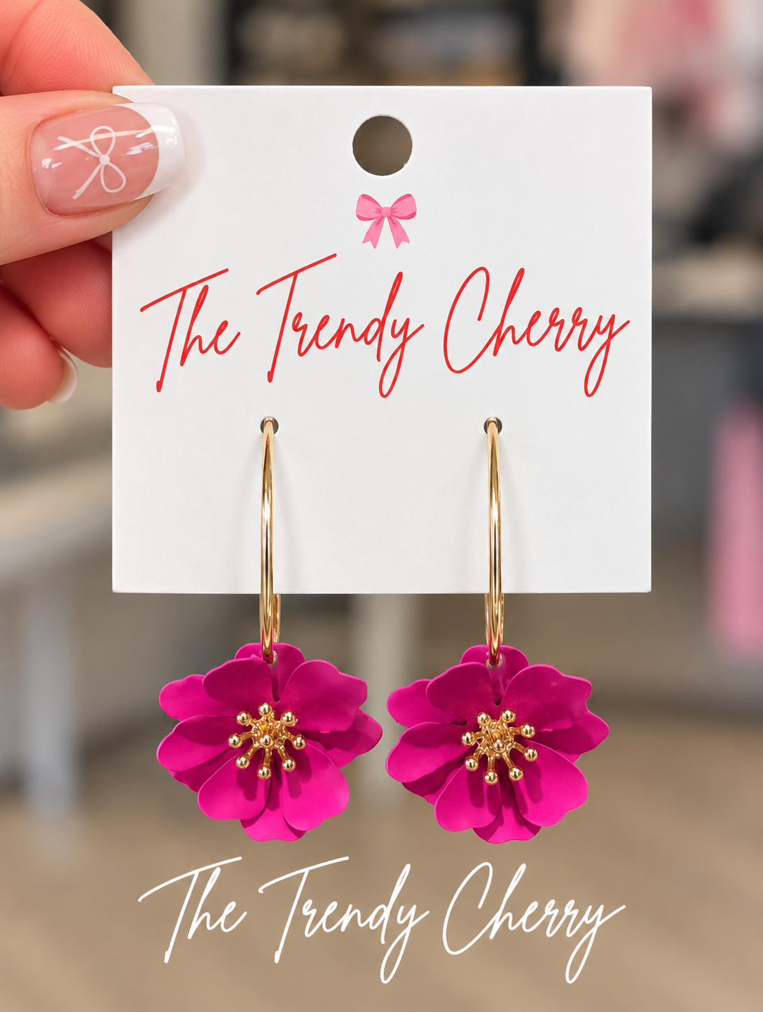 Gold drop Pink Flower Earrings