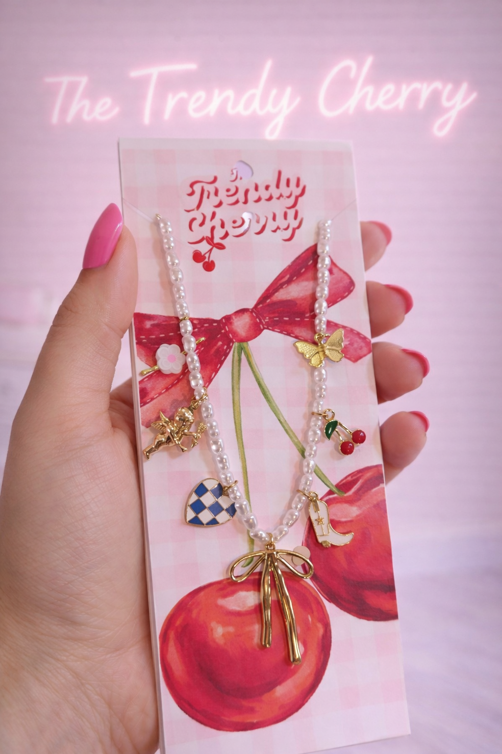 Beaded Pearl charm necklace