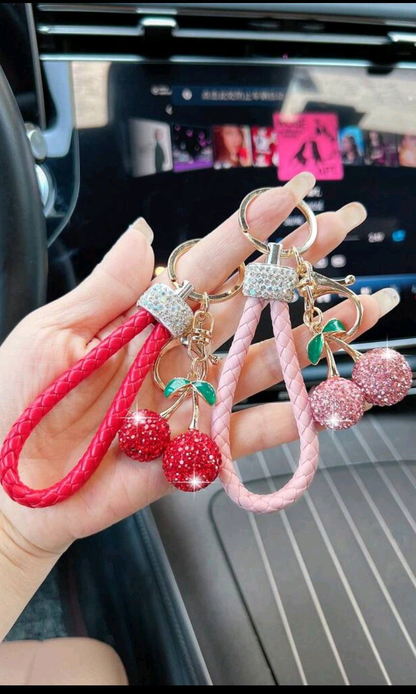 Rhinestoned Cherry keychain