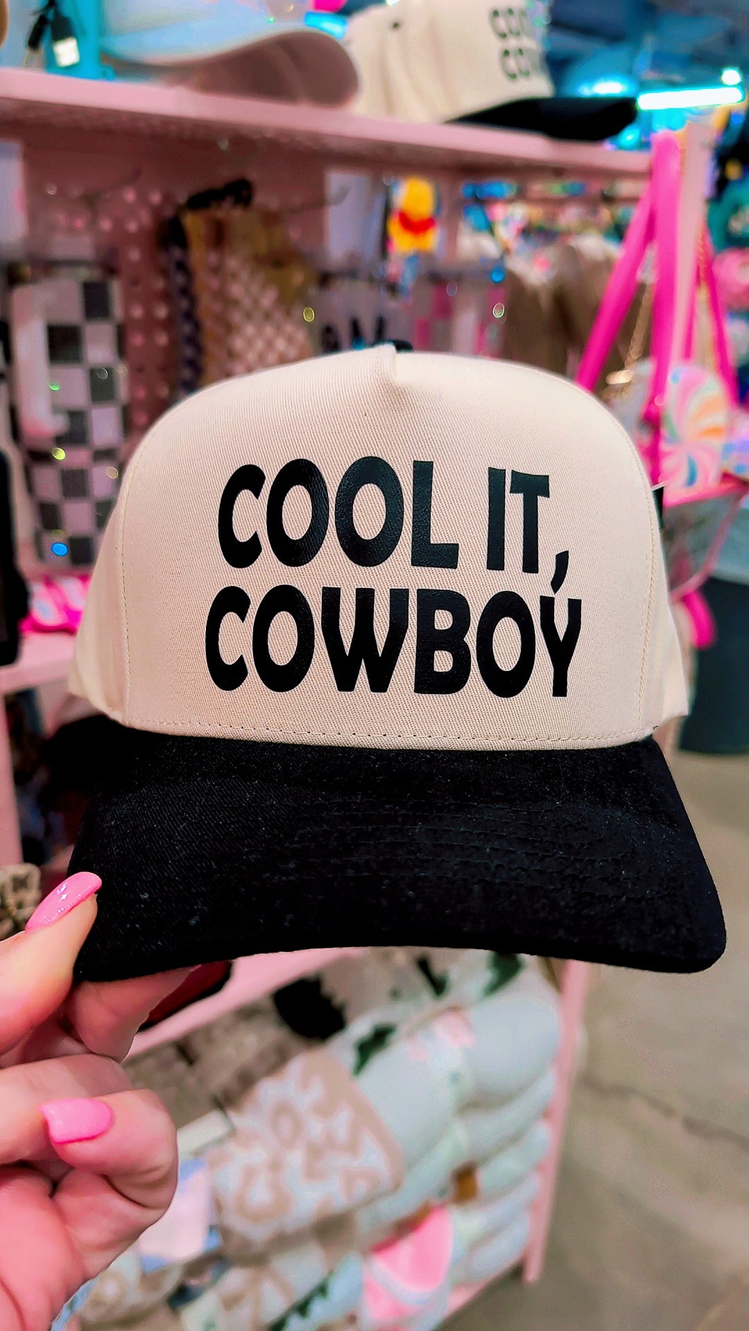 Cool it, Cowboy Black canvas trucker hat