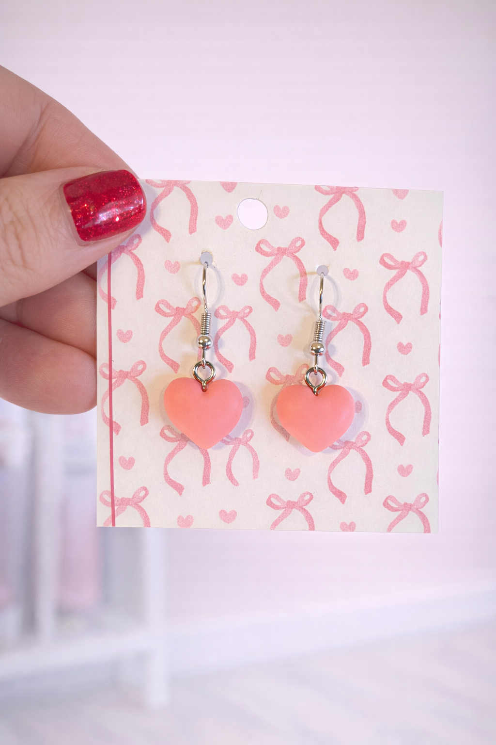 Simple pink heart earrings