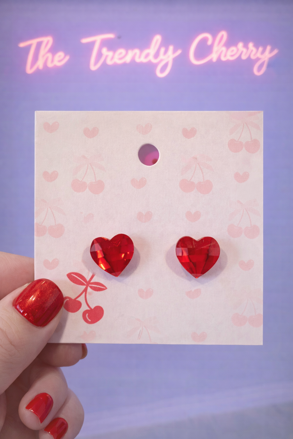 Red Glitz Heart Stud Earrings