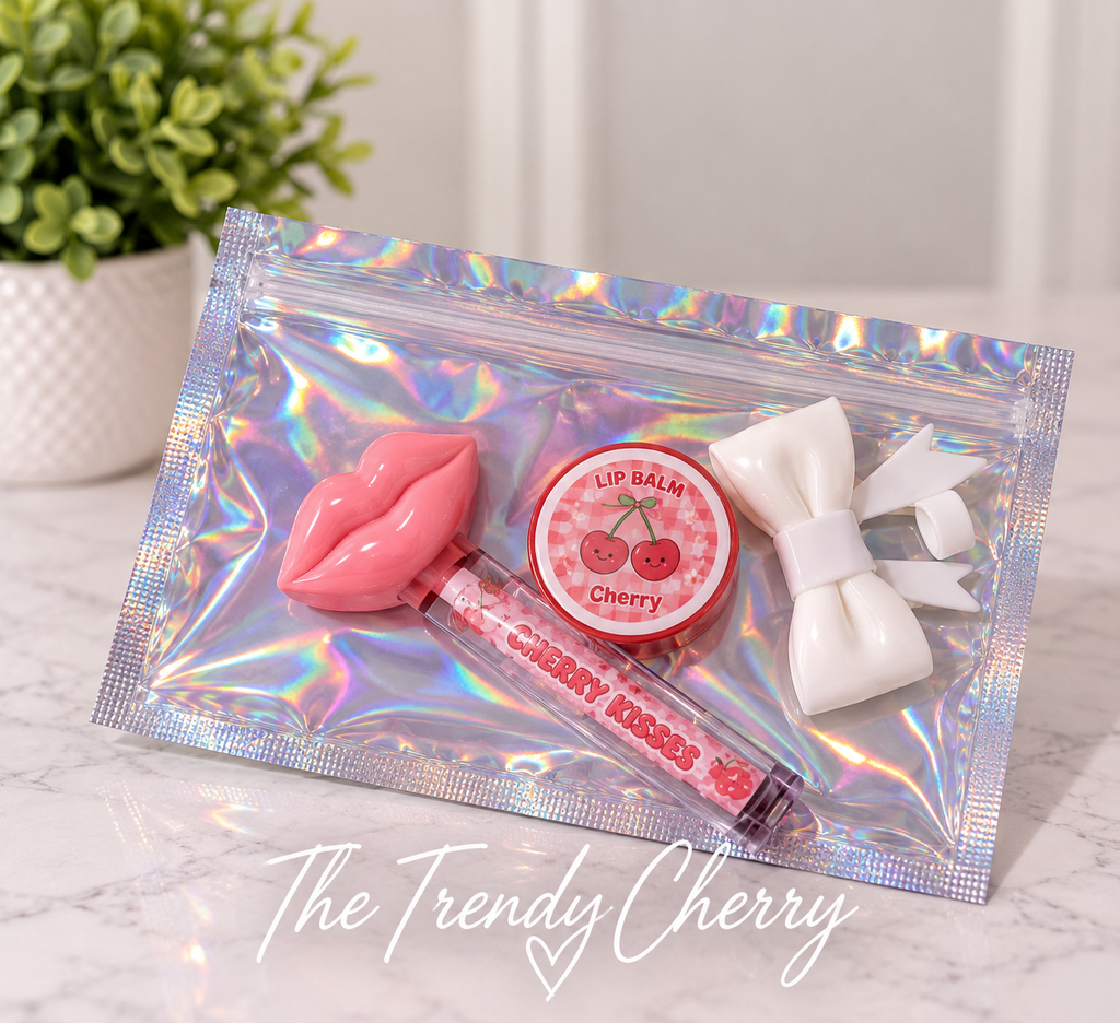 Kenna's Perfect Size Gift set- lipgloss, lip balm and large bow straw topper