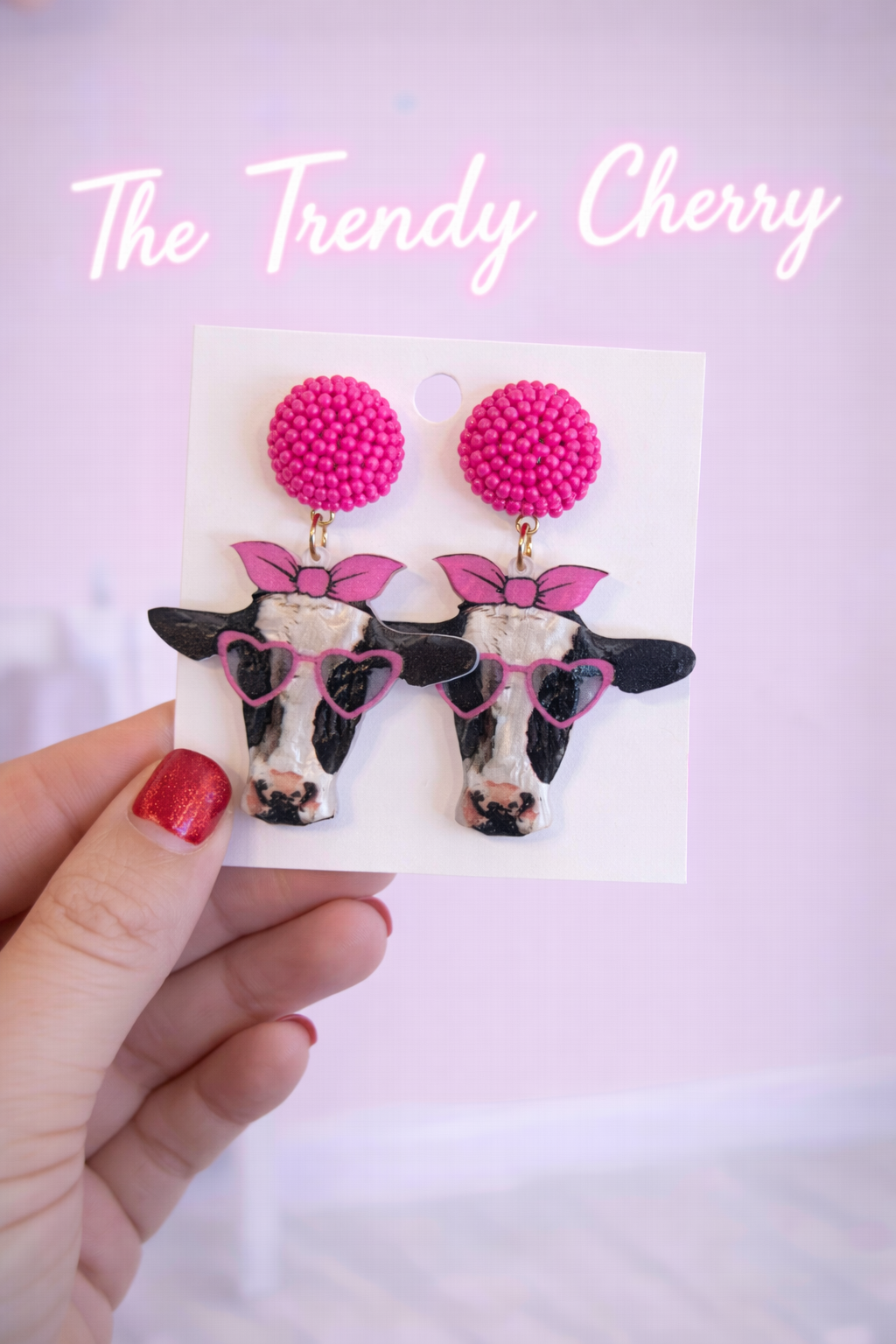 Pretty n pink cow earrings