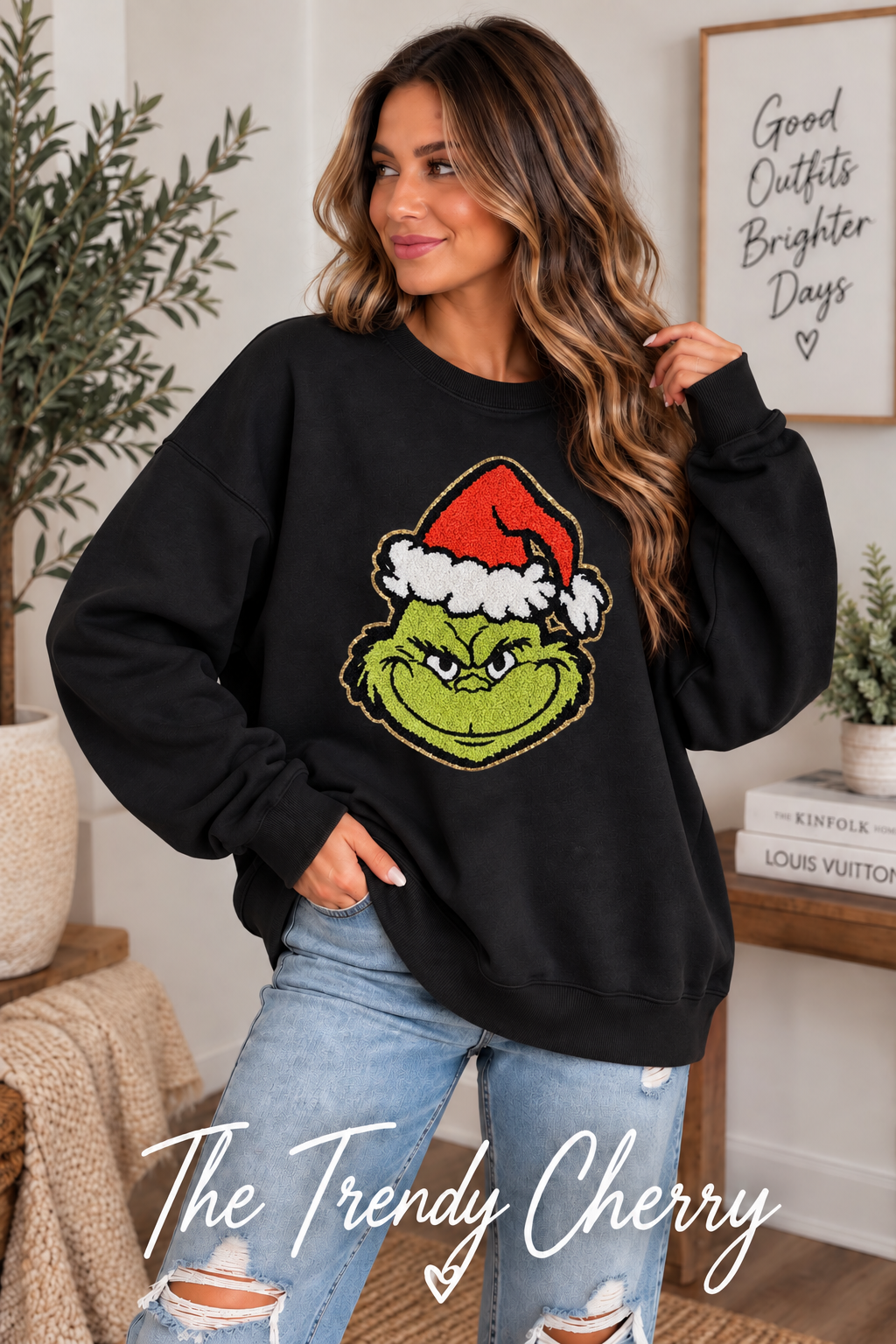 Grinch Patch Black ZENANA Relaxed Fit sweatshirt