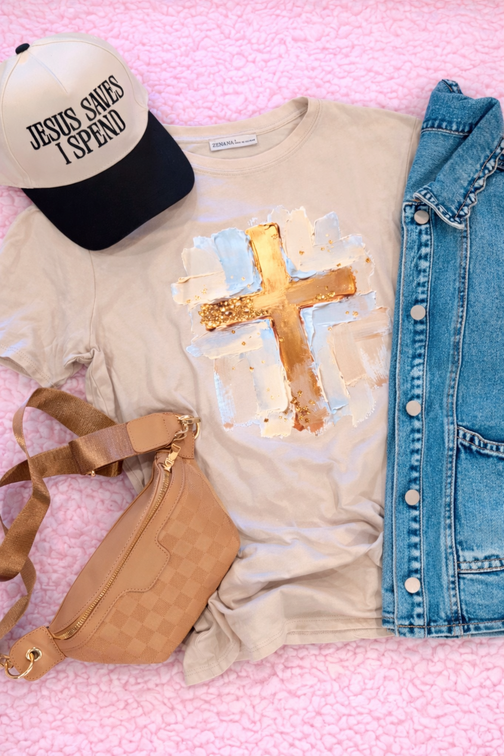 Painted Cross Zenana Cotton Boyfriend Round Neck Tee