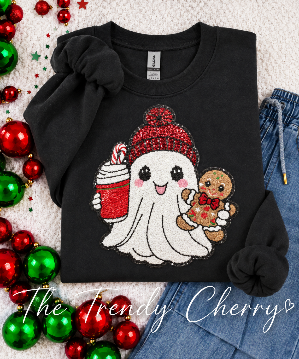 Christmas Ghost Patch Black Sweatshirt