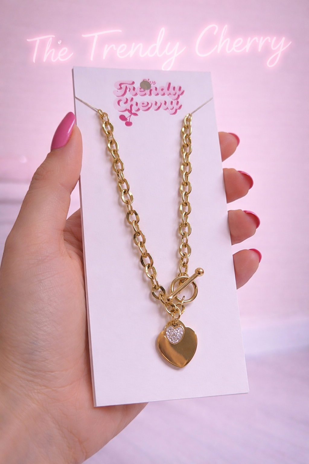 Megan's double heart gold necklace