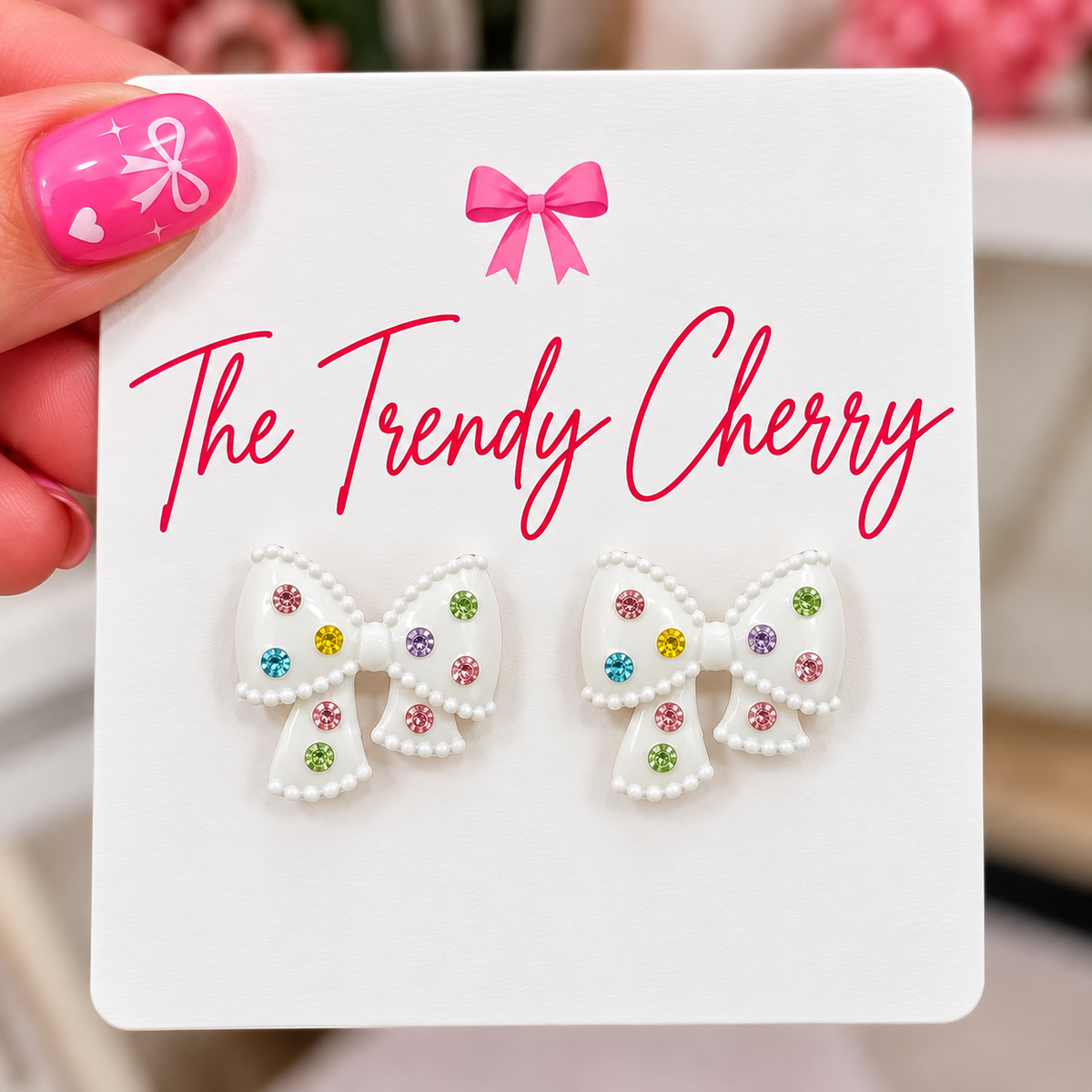 White Bow Glam Earrings