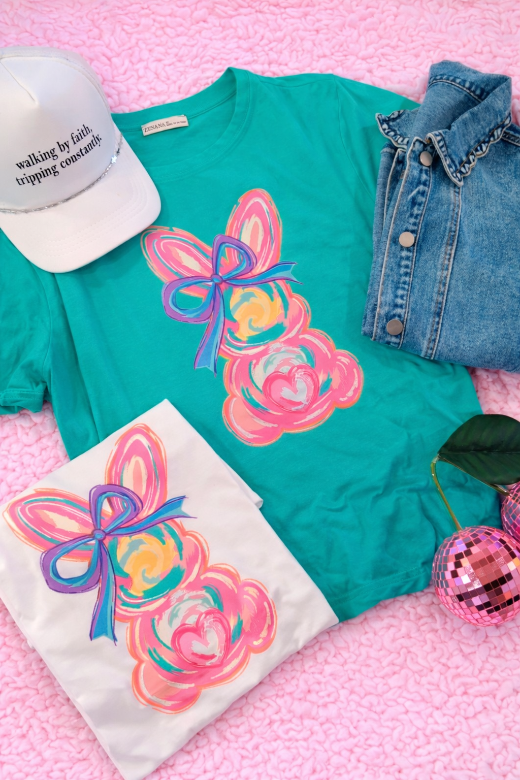 Easter Bunny Zenana Cotton Boyfriend Round Neck Tee