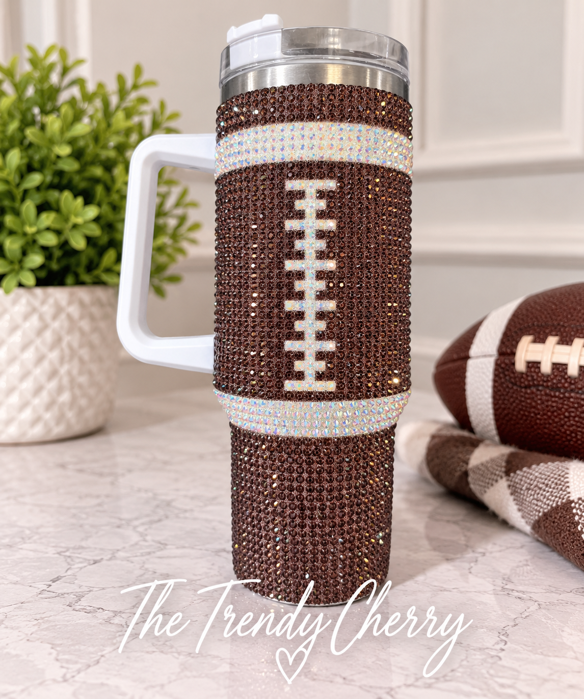 Rhinestoned Football Tumbler 40oz