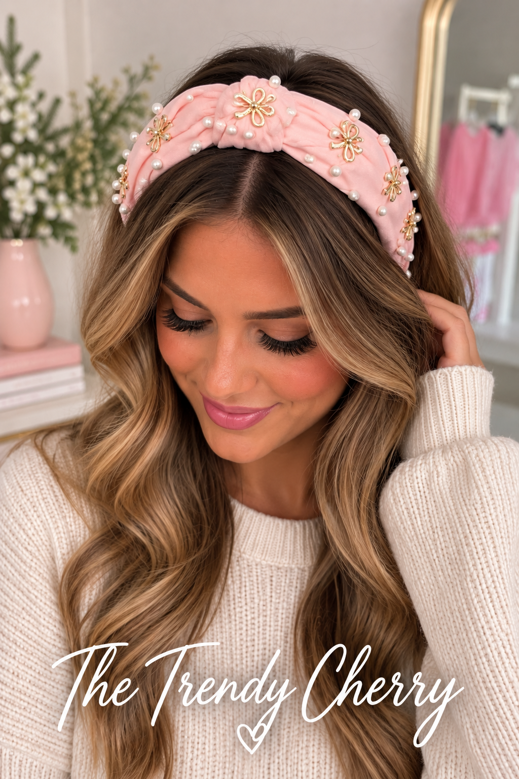 Pearls and Bows Charm Baby Pink Headband