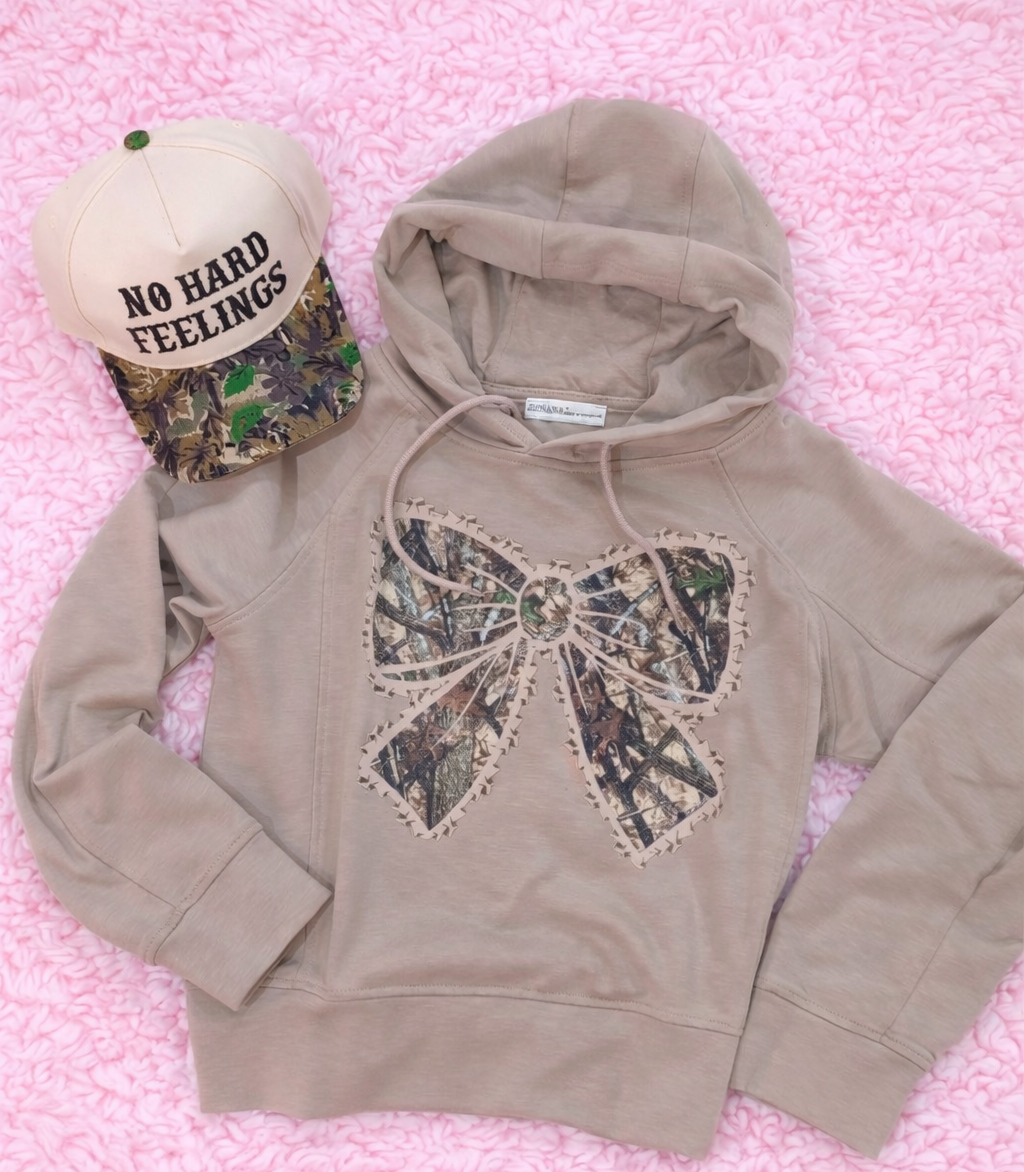 Camo Bow Zenana Ash Mocha Scuba hoodie