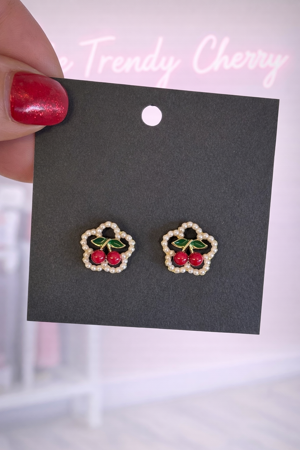 Pearl cherry flower stud earrings