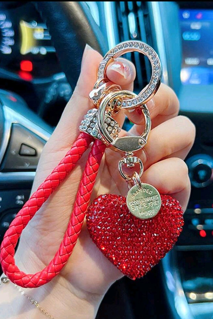 Rhinestoned heart keychain