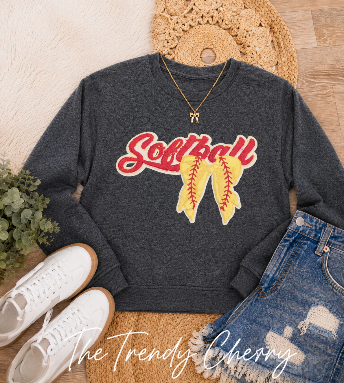 Softball Chenille Patch, Grey Butter Soft Zenana Sweatshirt