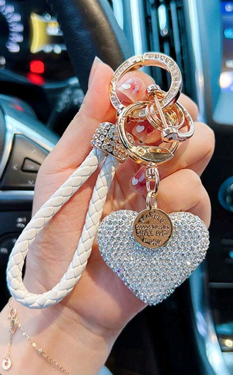 Rhinestoned heart keychain