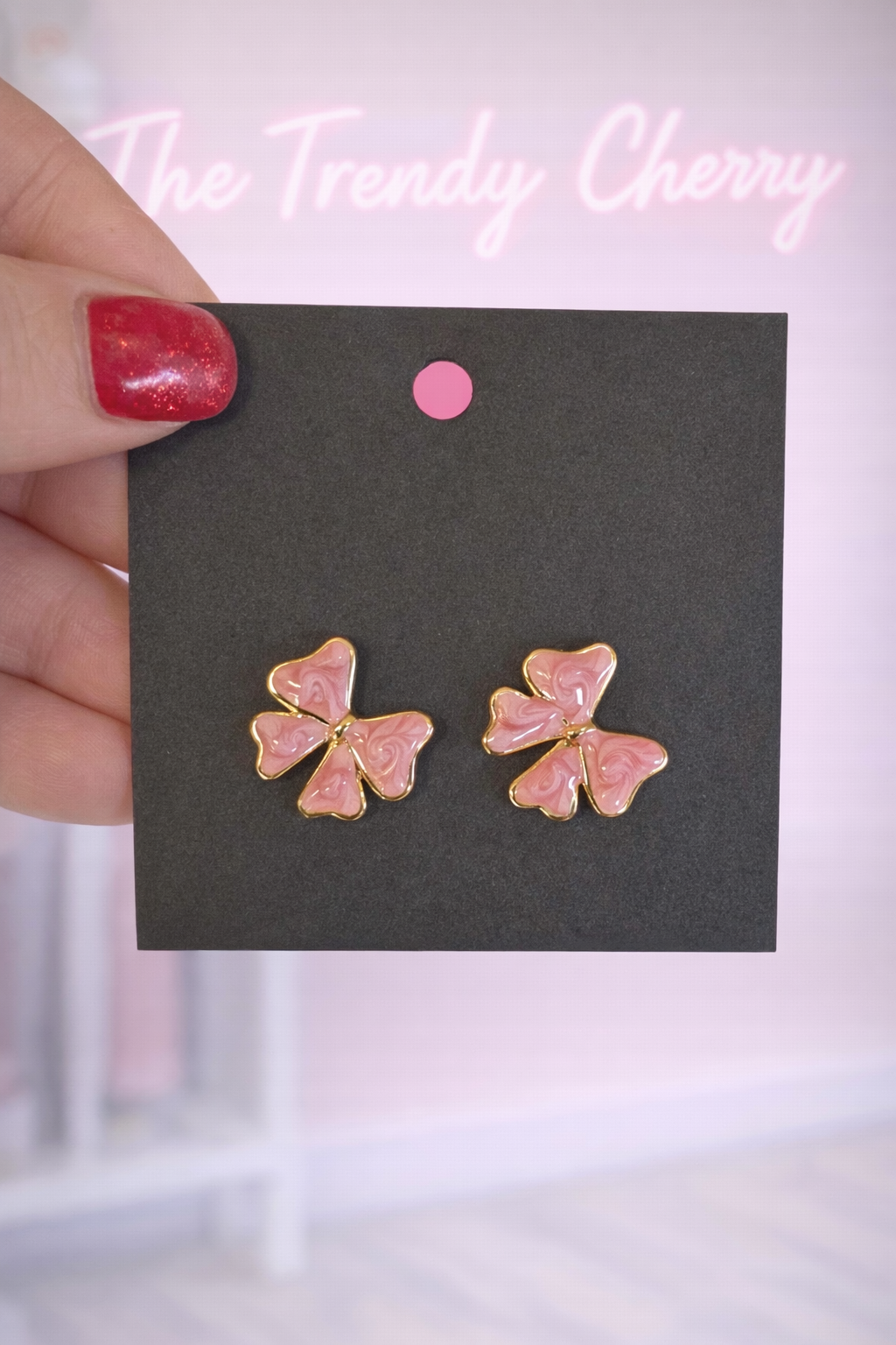 Marbled pink bow earrings