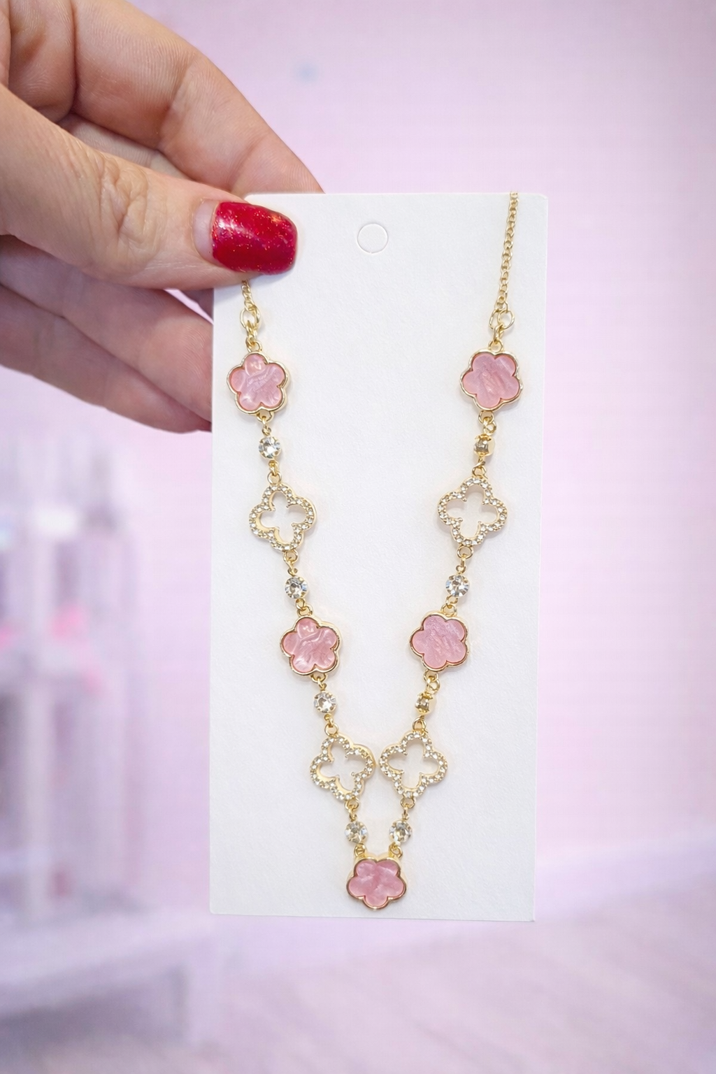 Romantic Elegant, Lucky Hollow Four-Leaf Clover & Five-Leaf Clover Pendant Necklace