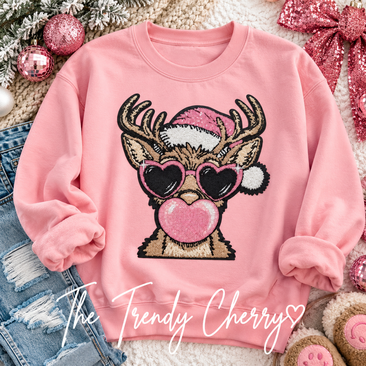 Bubblegum Rudolf Patch ZENANA Relaxed Fit sweatshirt