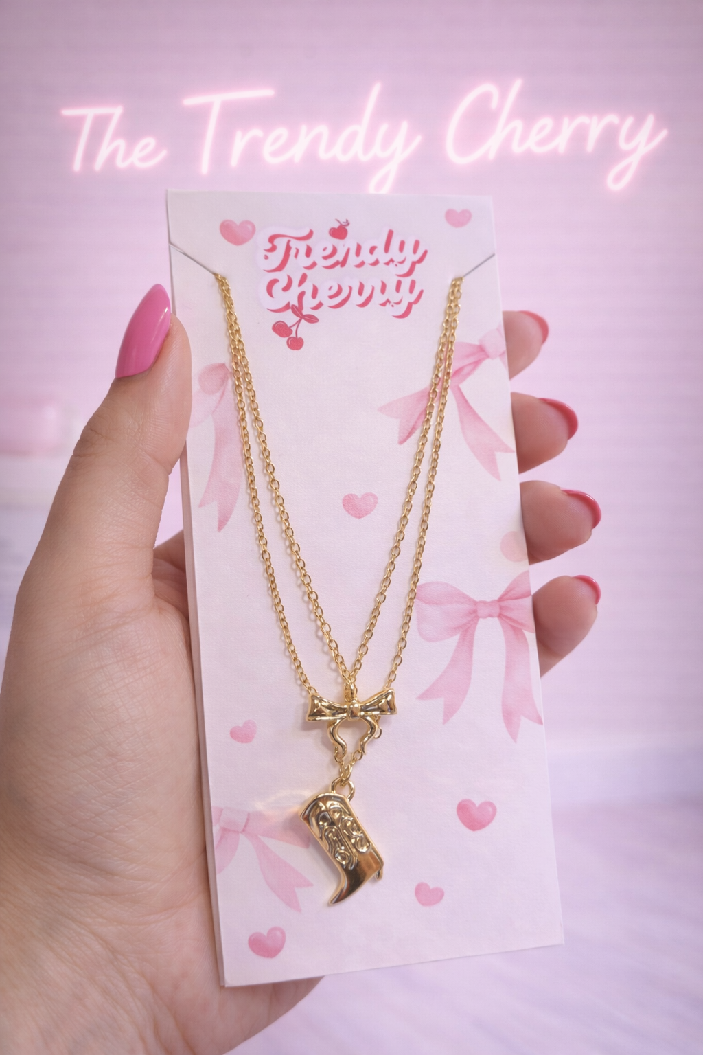 Boot and bow necklace set