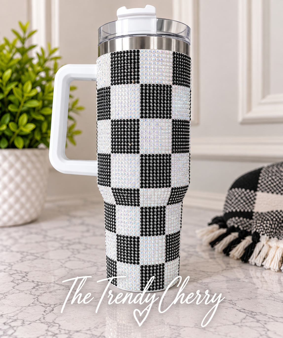 Fun 40 oz Rhinestoned Black and White Tumbler