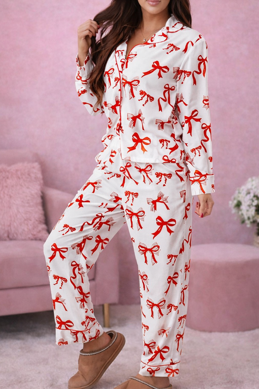 Beautiful Red Bows Pajamas Set