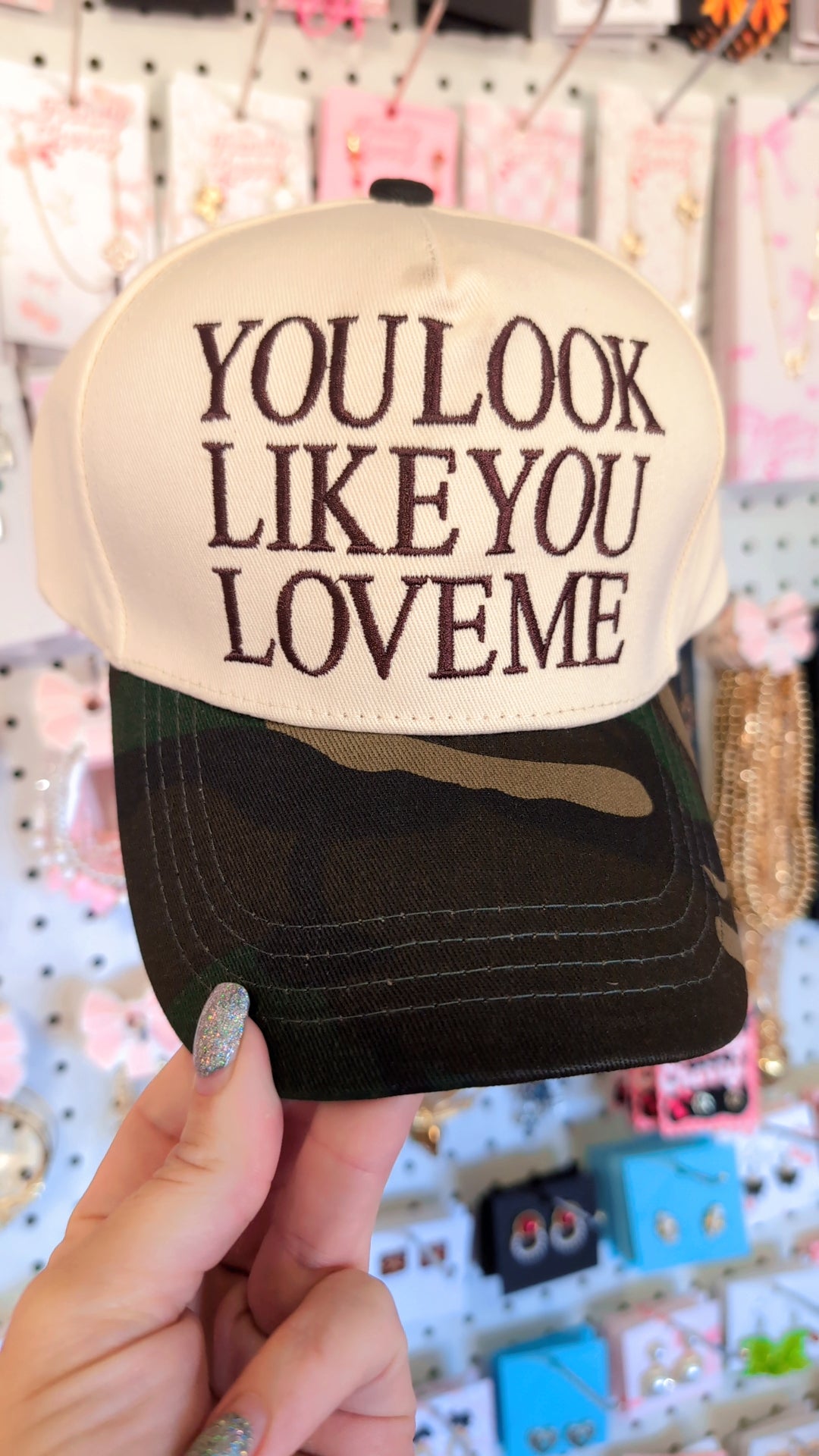You look like you love me- canvas dark camo trucker hat