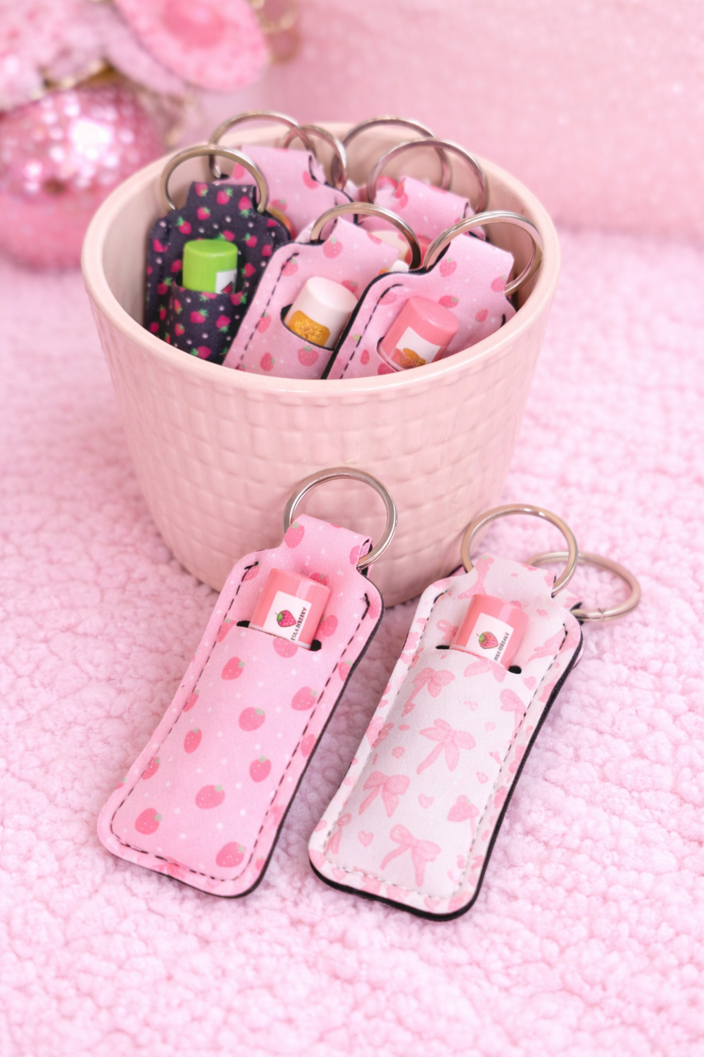 Cutest Chapstick holder keychain with moisturizing lip balm