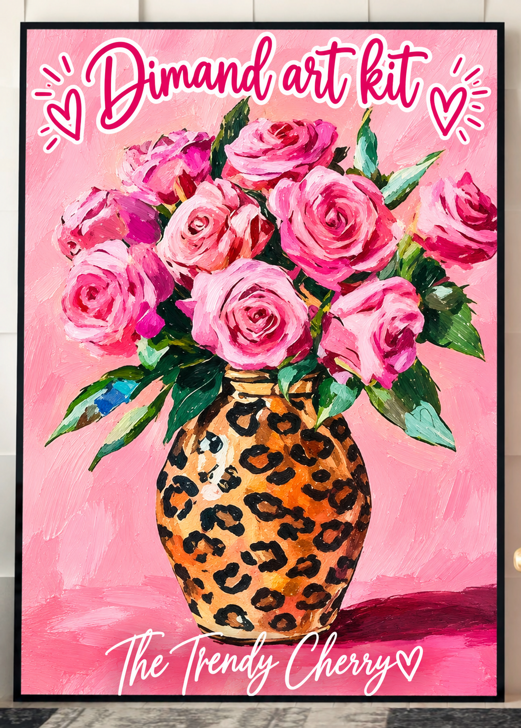 Diamond By Number Kit- Leopard vase with pink roses