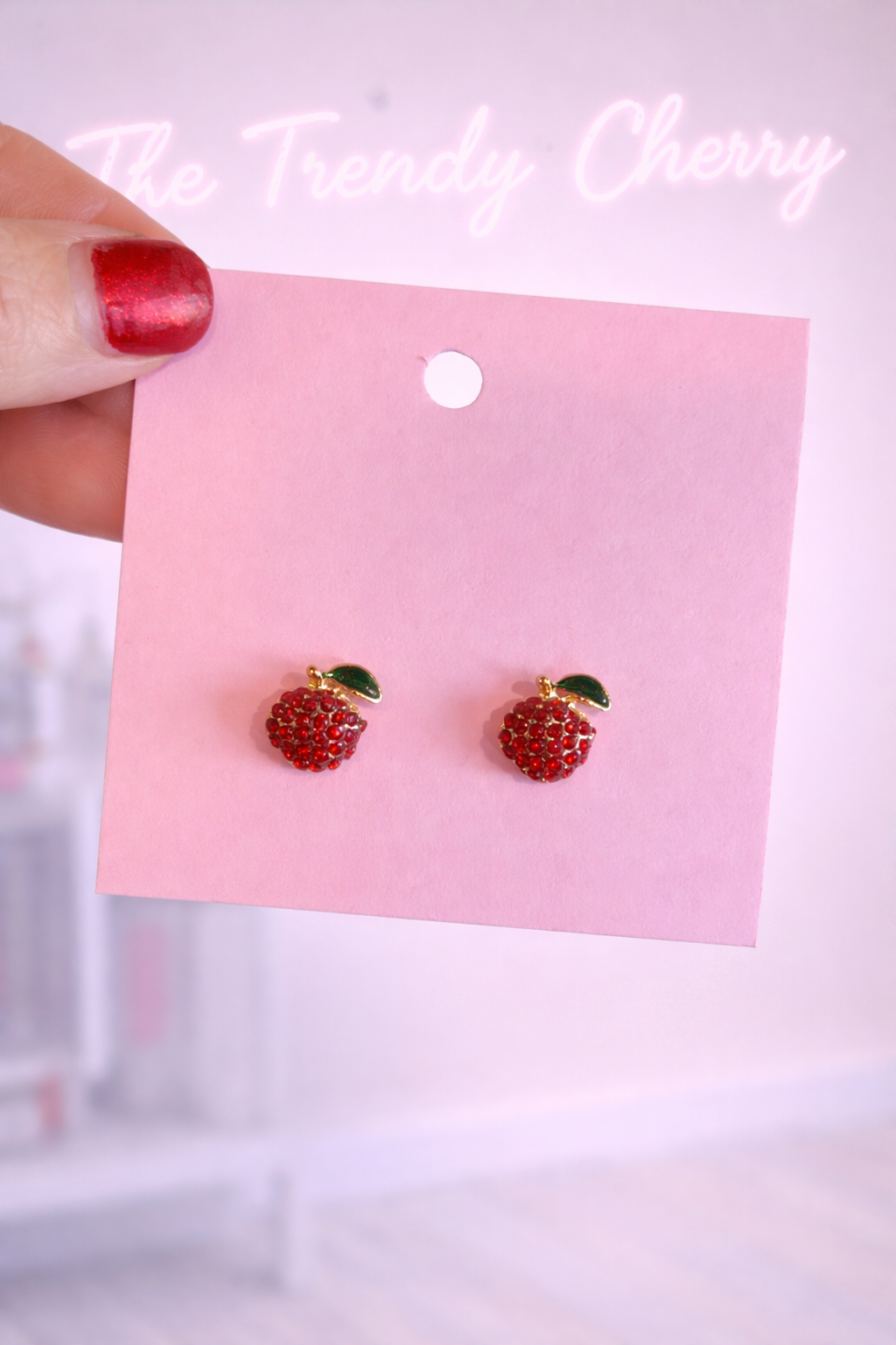 Glitzy Red apple stud earrings