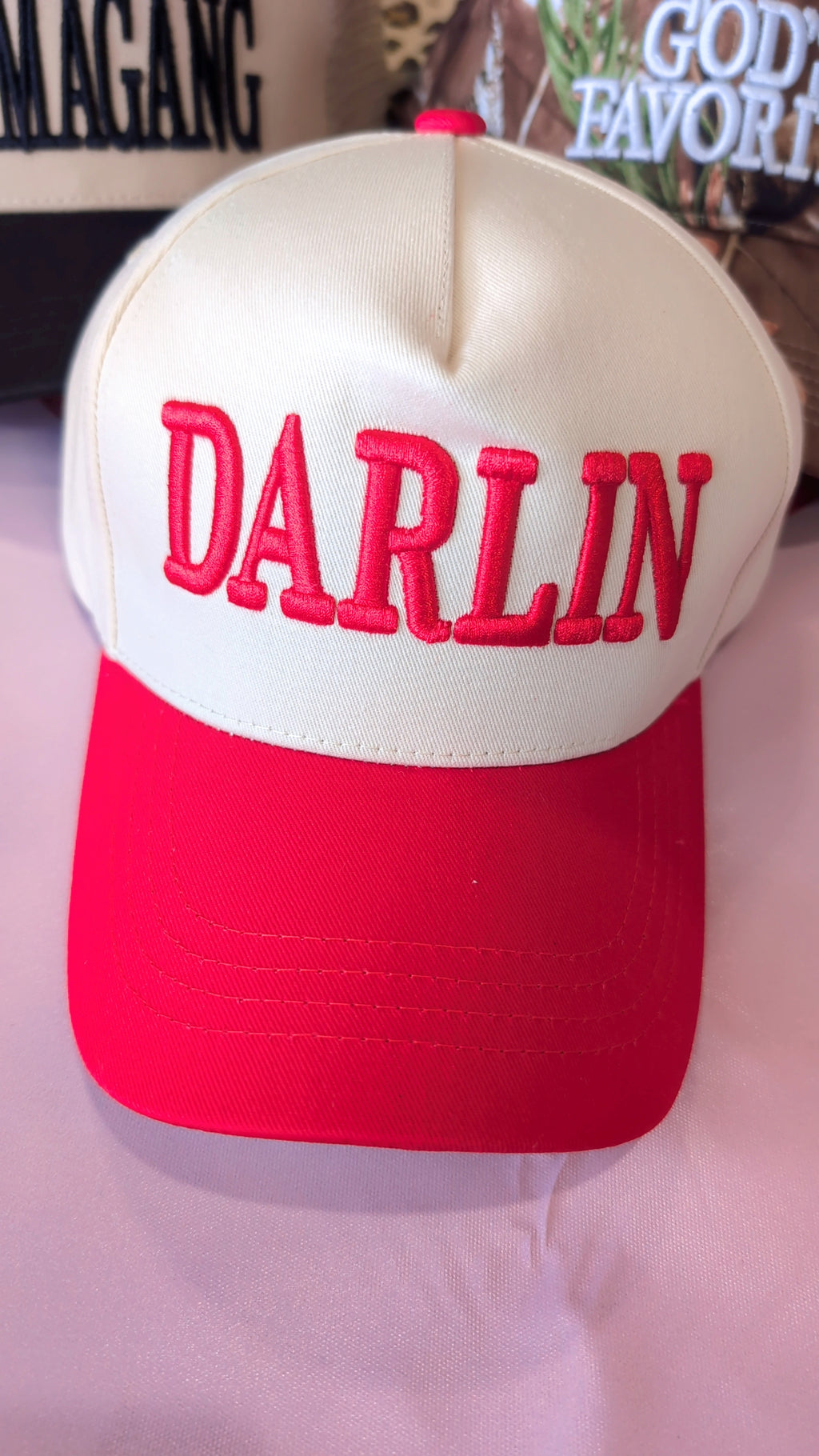 Red Darlin canvas trucker hat