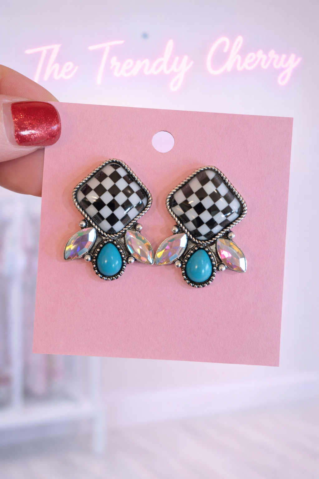 Trendy checkered earrings