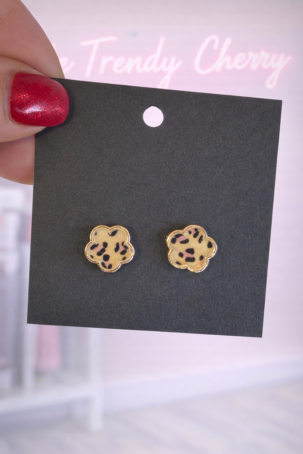 Cheetah print trendy flower stud earrings