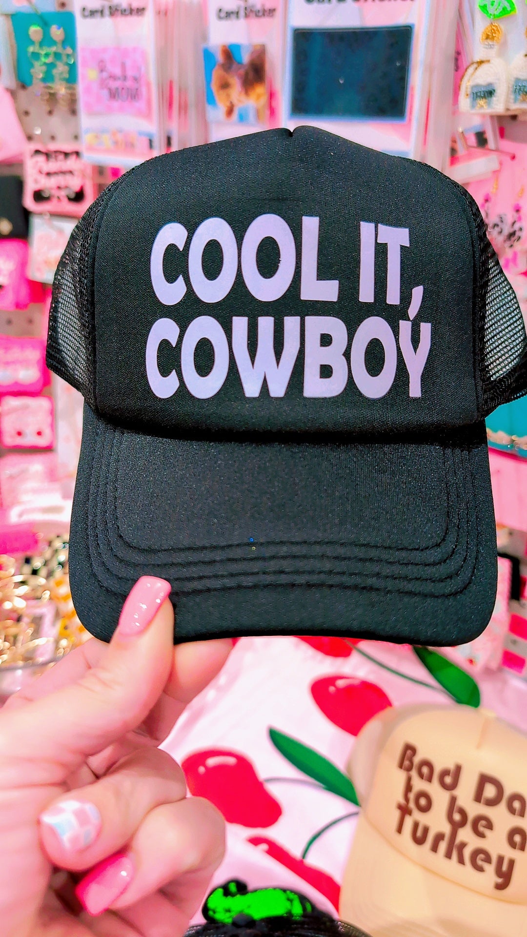 Cool it Cowboy, black trucker hat