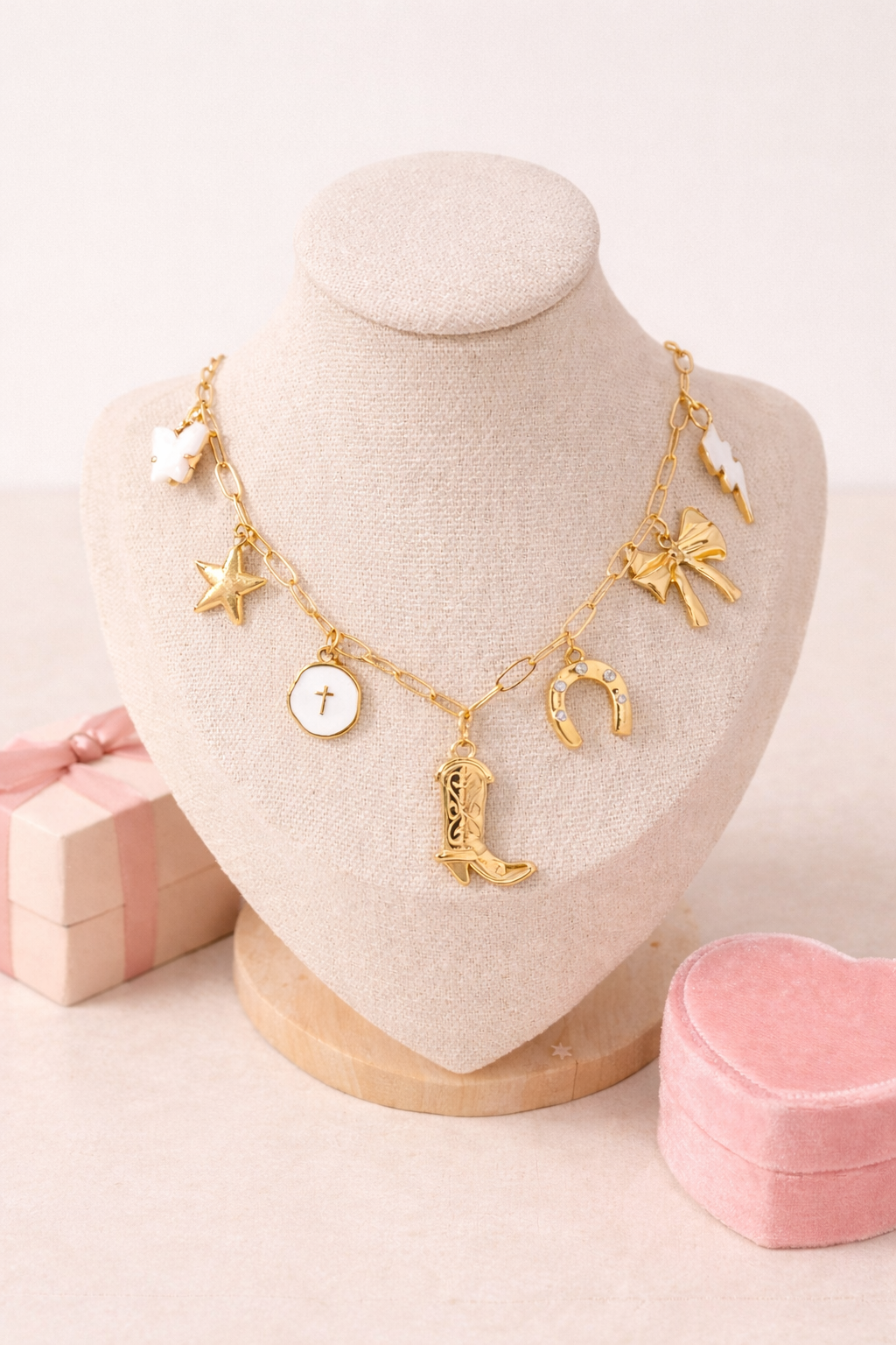 Western gold charm necklace