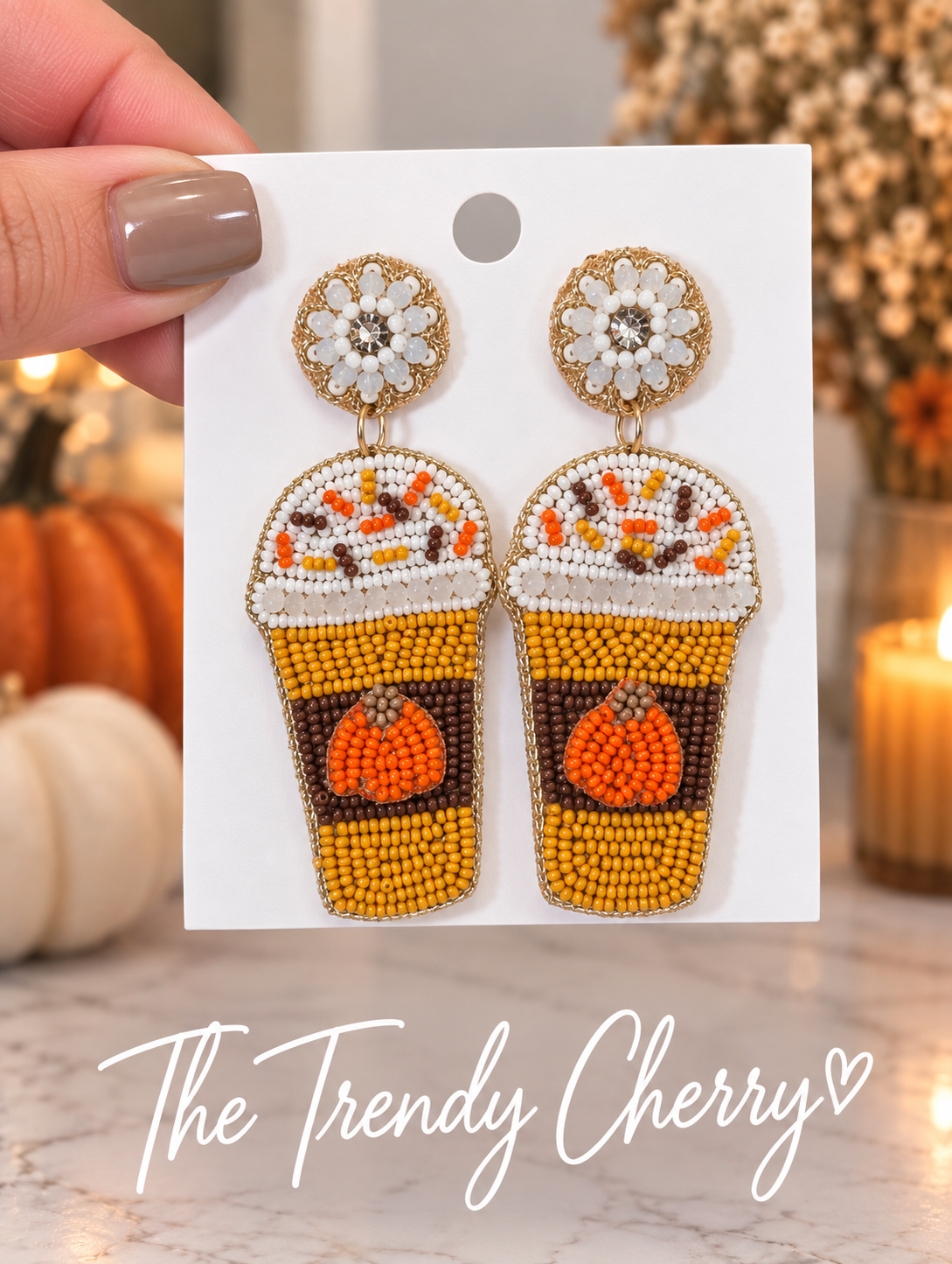 Beaded Pumpkin Spice Latte Earrings