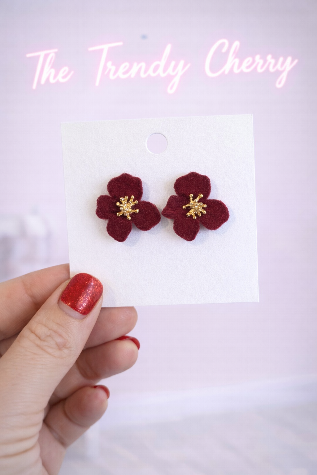 Felt maroon flower earrings